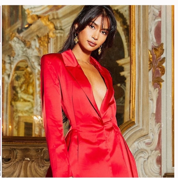 House of CB, 'Simoneta' Red satin tailored jacket dress, Size XS - Picture 2 of 11